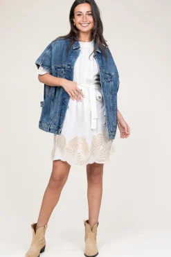 Shop Greek Archaic Kori Dress With Labyrinth Embroidery Lilly | Gold... | | Little Soho