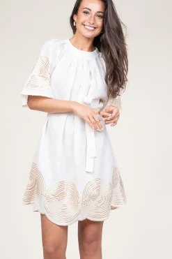 Shop Greek Archaic Kori Dress With Labyrinth Embroidery Lilly | Gold... | | Little Soho