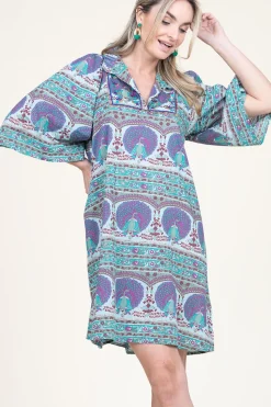 New Antik Batik Dress With Print And Embroidery Tala | Blue... | | Little Soho