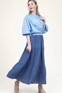 Store Louizon Ecovero Maxi Skirt With Crochet Detail Issa | Blue... | | Little Soho