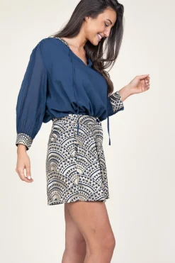 Cheap Greek Archaic Kori Embroidery Short Daphne | Blue... | | Little Soho