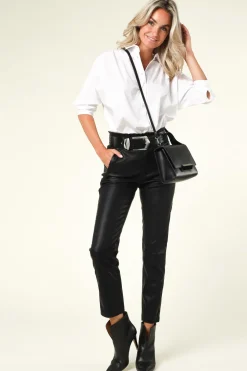 Fashion Knit-ted Faux Leather Paperbag Pants Francis | Black... | | Little Soho