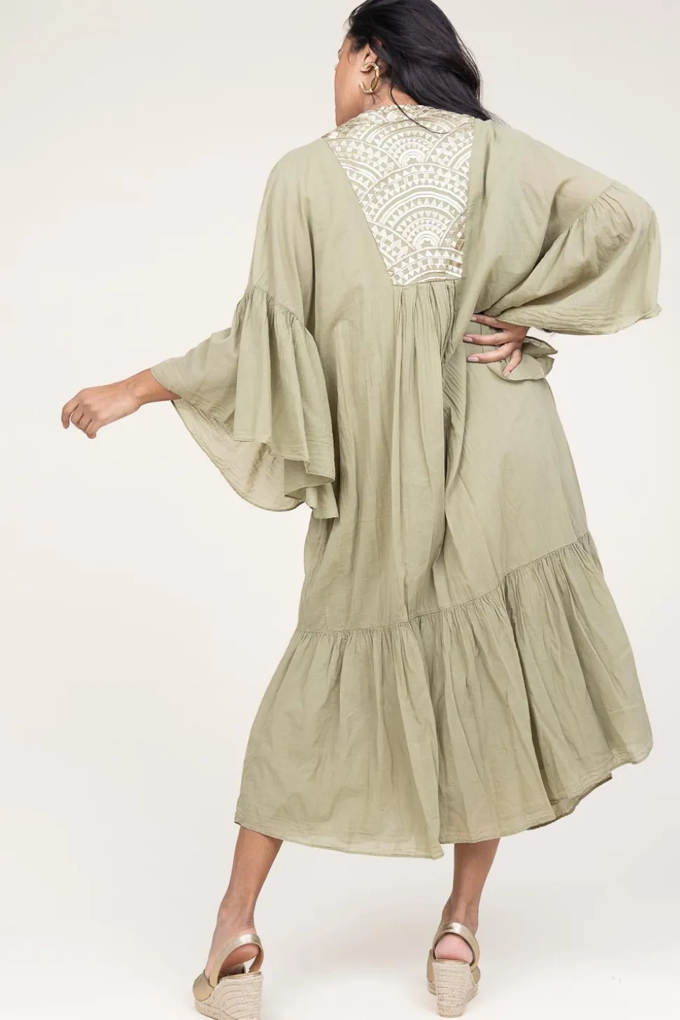 Hot Greek Archaic Kori Flowy Embroidered Maxi Dress Ireen | Green... | | Little Soho