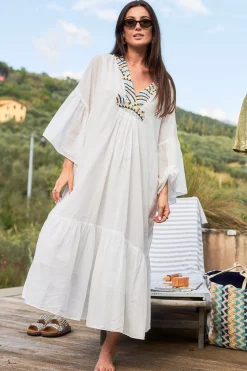 Hot Greek Archaic Kori Flowy Embroidered Maxi Dress Ireen | White... | | Little Soho