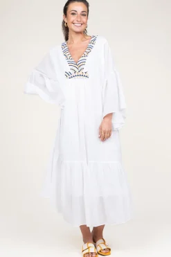 Hot Greek Archaic Kori Flowy Embroidered Maxi Dress Ireen | White... | | Little Soho