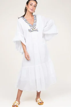 Hot Greek Archaic Kori Flowy Embroidered Maxi Dress Ireen | White... | | Little Soho