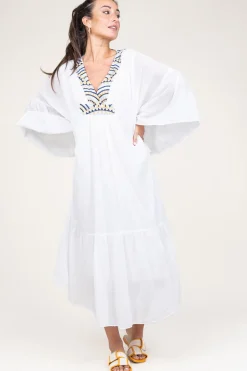 Hot Greek Archaic Kori Flowy Embroidered Maxi Dress Ireen | White... | | Little Soho