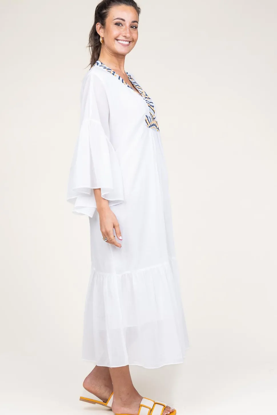 Hot Greek Archaic Kori Flowy Embroidered Maxi Dress Ireen | White... | | Little Soho