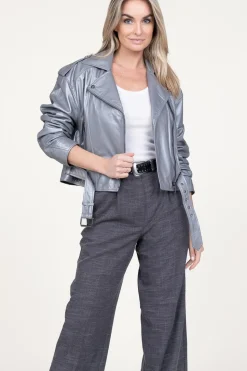 Clearance STUDIO AR Leather Biker Jacket Savannah | Silver... | | Little Soho