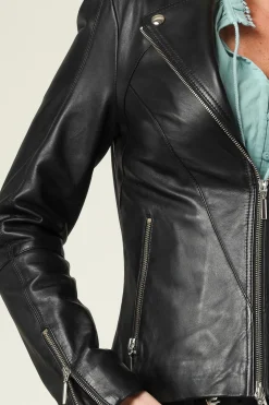 Best Sale STUDIO AR Leather Biker Jacket With Zip Details Cherry | Black... | | Little Soho