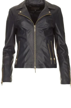 Best Sale STUDIO AR Leather Biker Jacket With Zip Details Cherry | Blue... | | Little Soho