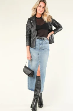 Store STUDIO AR Leather Biker Jacket With Tricot Details Kendall | Black... | | Little Soho