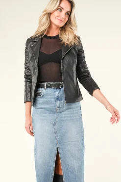 Store STUDIO AR Leather Biker Jacket With Tricot Details Kendall | Black... | | Little Soho