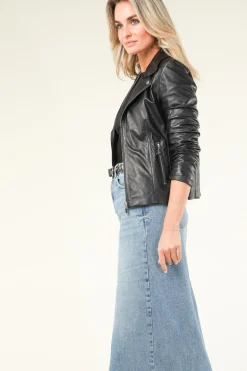 Store STUDIO AR Leather Biker Jacket With Tricot Details Kendall | Black... | | Little Soho