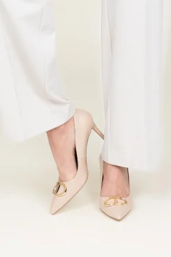 Outlet Twinset Leather Logo Pumps Maxie | Beige... | | Little Soho