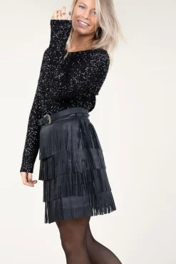 Fashion Ibana Leather Skirt With Frills Sivan | Black... | | Little Soho