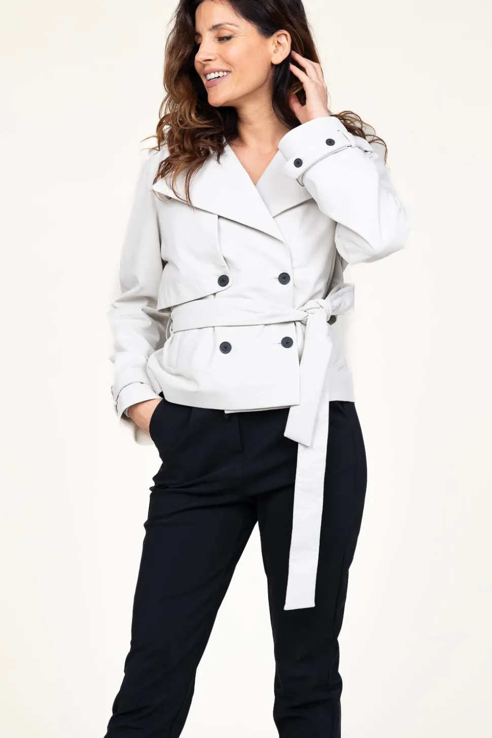 Cheap STUDIO AR Leather Trenchcoat Anza | White... | | Little Soho