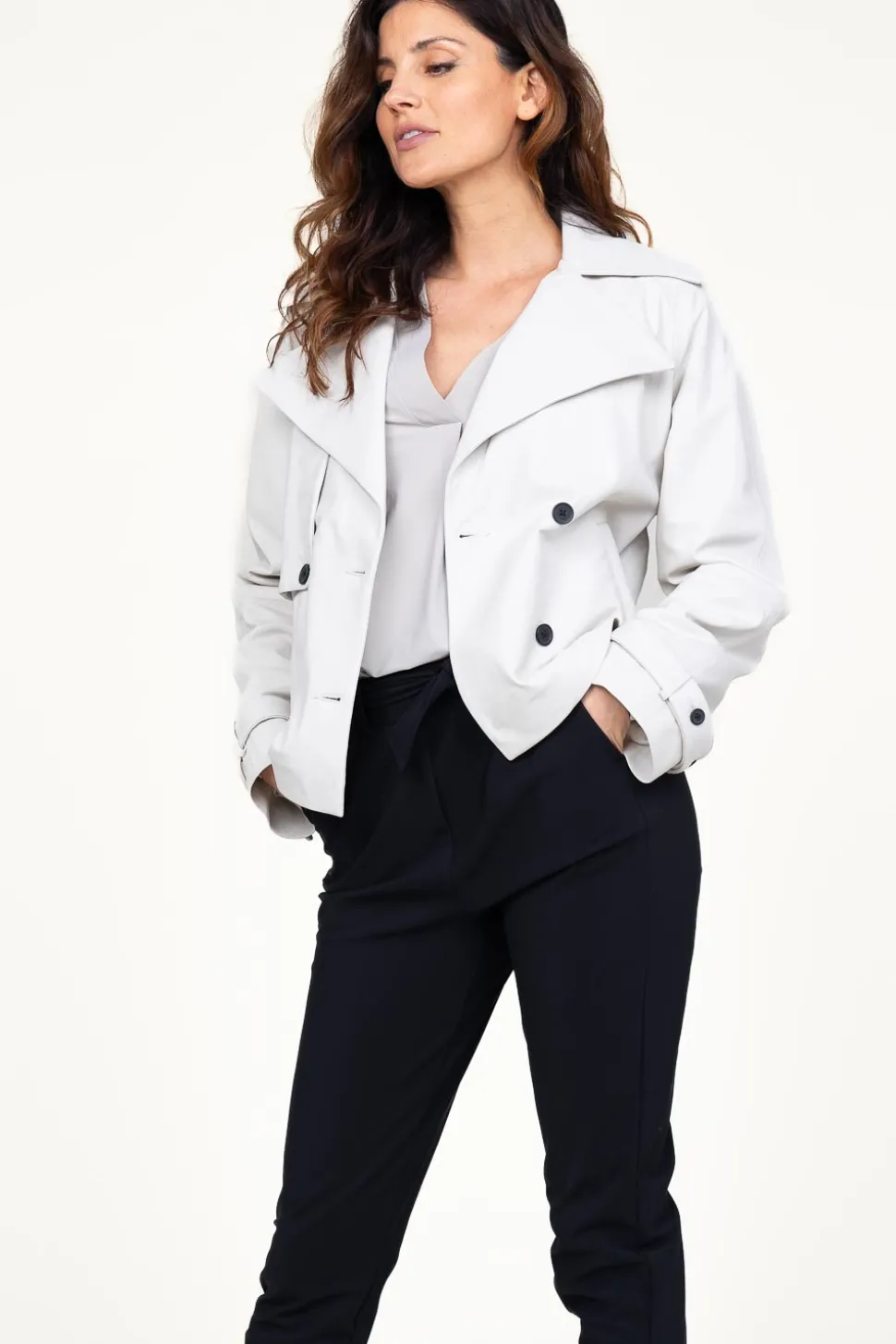 Cheap STUDIO AR Leather Trenchcoat Anza | White... | | Little Soho