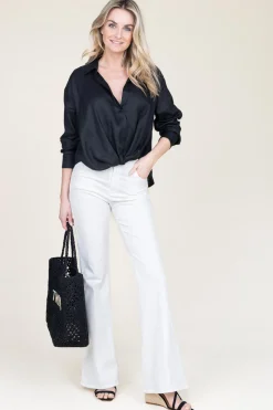 Fashion Greek Archaic Kori Linen Blouse With Tie Detail Marlin | Black... | | Little Soho