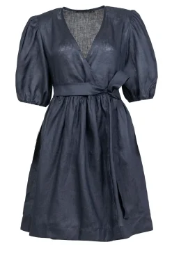 Cheap Greek Archaic Kori Linen Dress With Puffed Sleeves Jill | Black... | | Little Soho