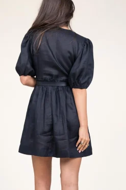 Cheap Greek Archaic Kori Linen Dress With Puffed Sleeves Jill | Black... | | Little Soho