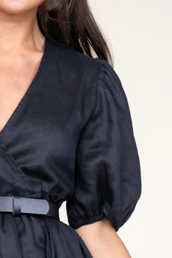 Cheap Greek Archaic Kori Linen Dress With Puffed Sleeves Jill | Black... | | Little Soho