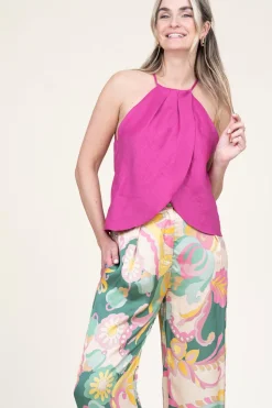 Best Sale Greek Archaic Kori Linen Halter Top Pam | Pink... | | Little Soho