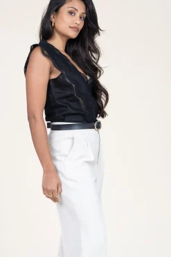 Shop Copenhagen Muse Linen Lace Top Natuli | Black... | | Little Soho