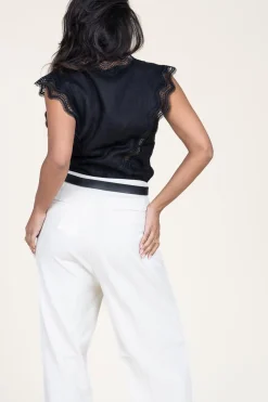 Shop Copenhagen Muse Linen Lace Top Natuli | Black... | | Little Soho