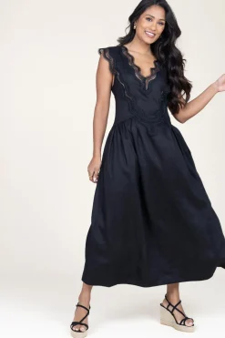 Discount Copenhagen Muse Linen Maxi Dress With Lace Natuli | Black... | | Little Soho