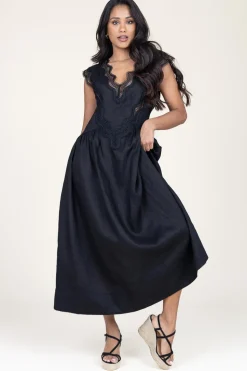 Discount Copenhagen Muse Linen Maxi Dress With Lace Natuli | Black... | | Little Soho