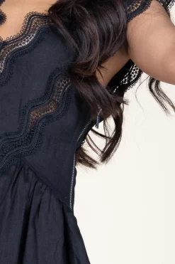 Discount Copenhagen Muse Linen Maxi Dress With Lace Natuli | Black... | | Little Soho