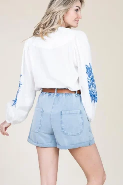 Hot Twinset Linen Top With Embroidered Sleeves Liusa | White... | | Little Soho