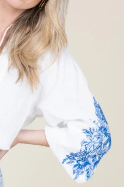 Hot Twinset Linen Top With Embroidered Sleeves Liusa | White... | | Little Soho