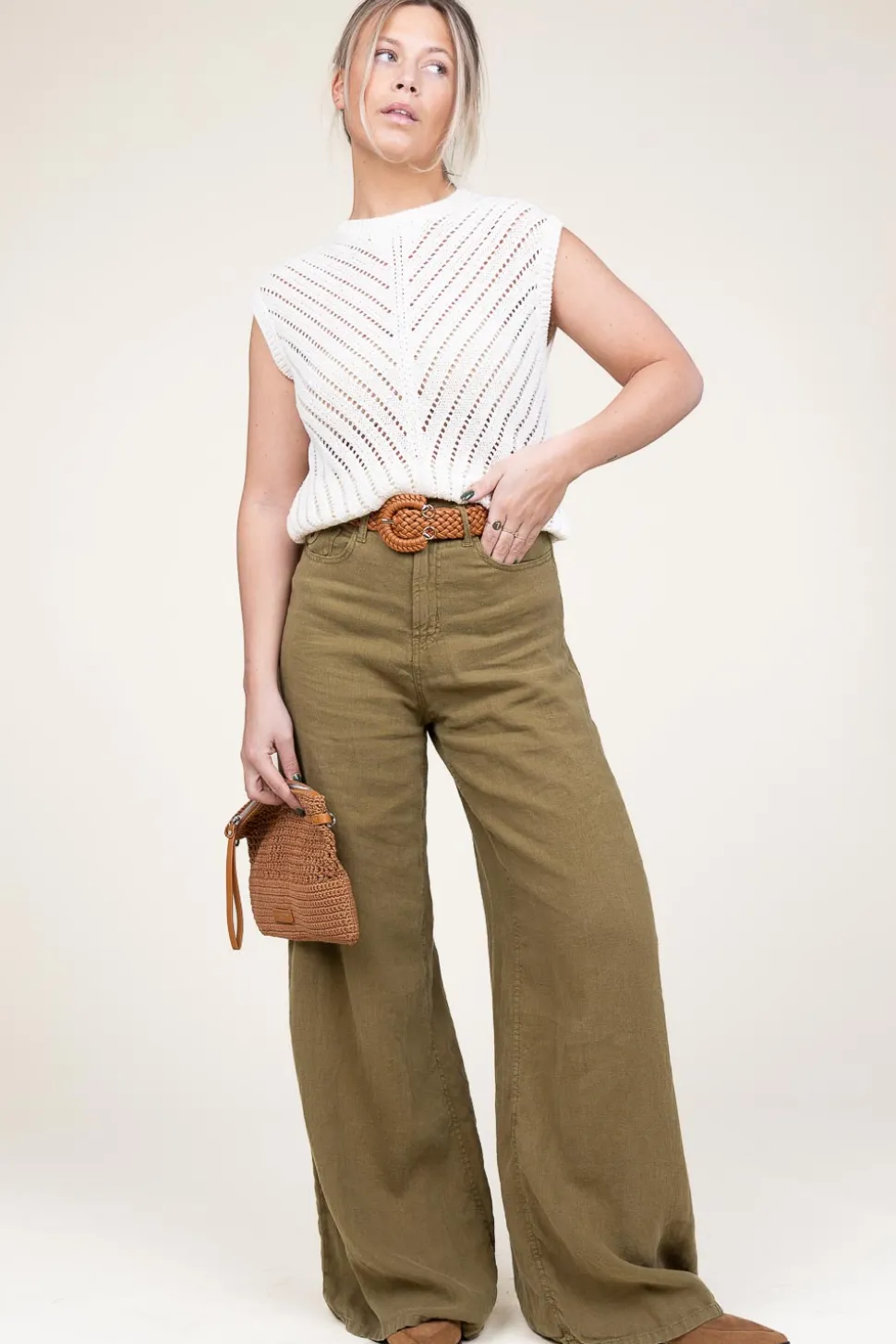Cheap Lois Jeans Linen Wide Leg Pants Marlene | Green... | | Little Soho