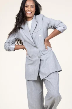 Cheap D-ETOILES CASIOPE Lurex Linen Double Breasted Blazer Grace | Grey... | | Little Soho