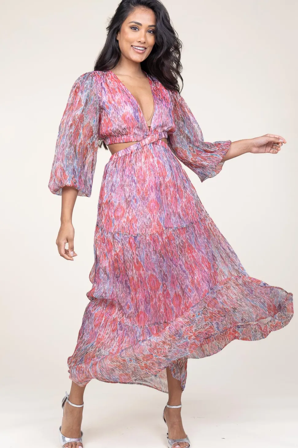 Store Berenice Lurex Maxi Dress Rainbow | Pink... | | Little Soho