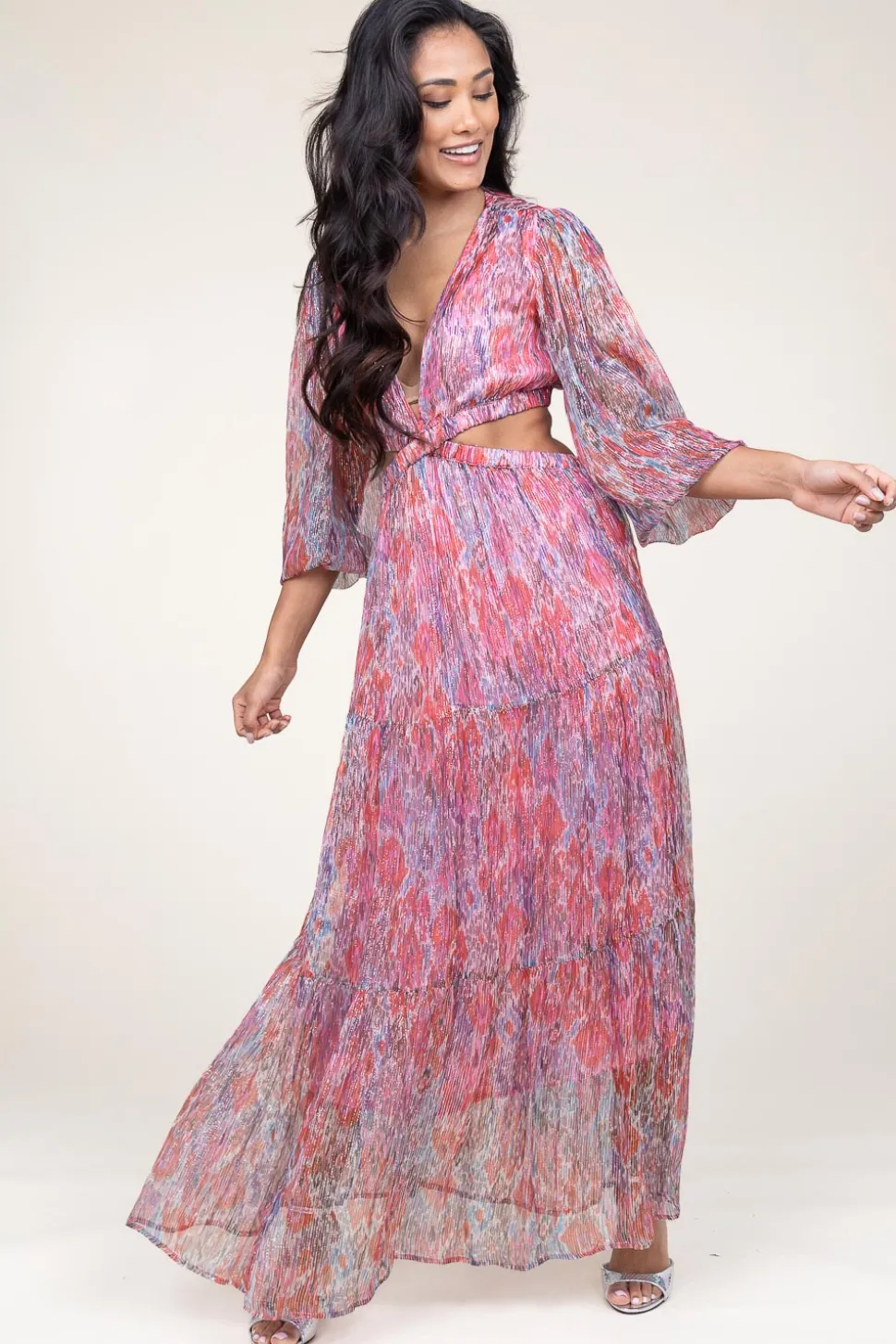 Store Berenice Lurex Maxi Dress Rainbow | Pink... | | Little Soho