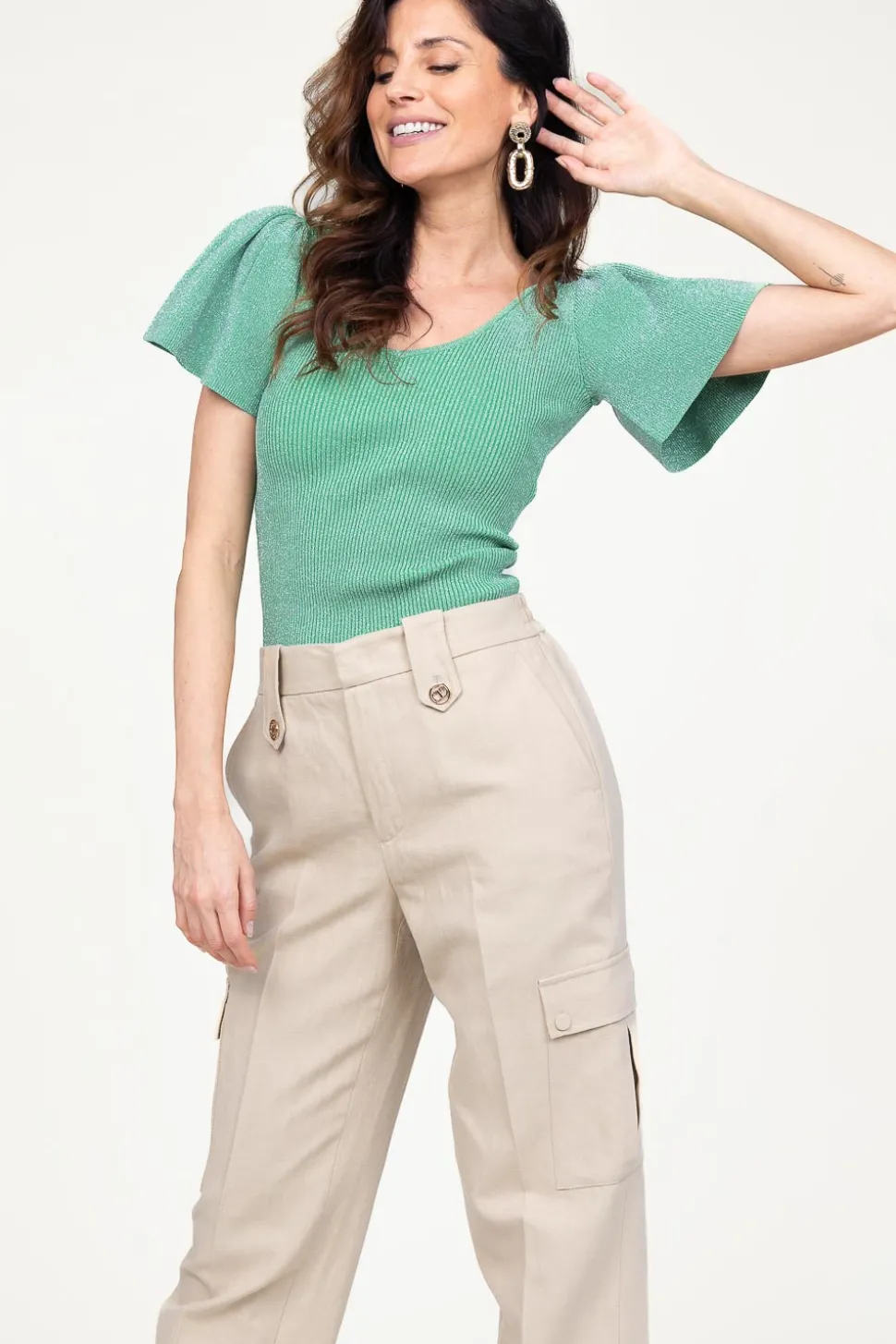 Online Ibana Lurex Top With Puffed Sleeves Thaira | Green... | | Little Soho