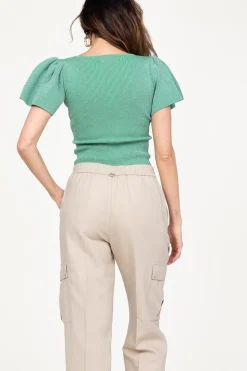 Online Ibana Lurex Top With Puffed Sleeves Thaira | Green... | | Little Soho