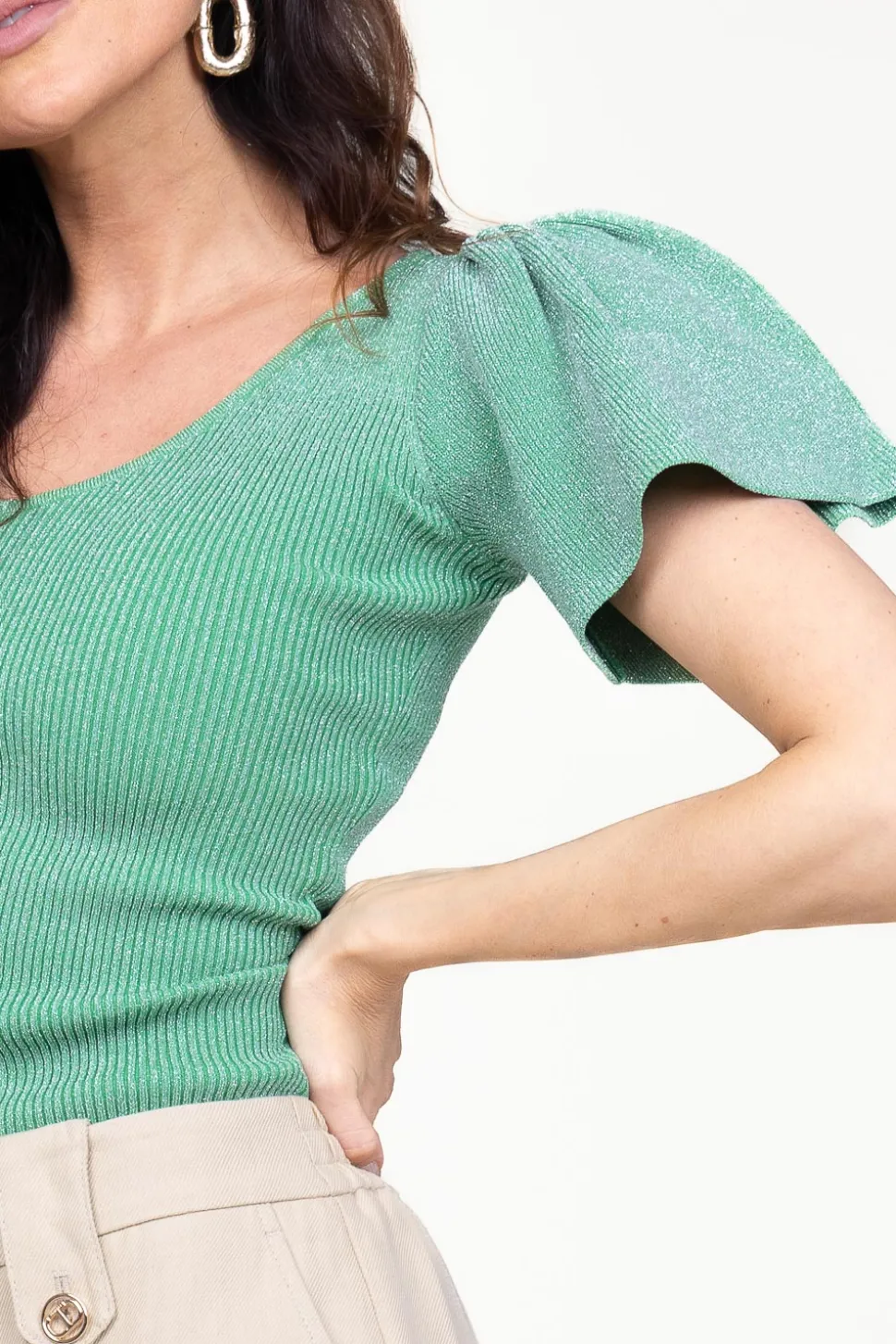 Online Ibana Lurex Top With Puffed Sleeves Thaira | Green... | | Little Soho