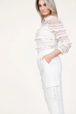 Hot Twinset Luxe Mesh Top With Ruffles Danique | Natural... | | Little Soho