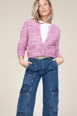 Online ba&sh Melange Tricot Cardigan Guspa | Pink... | | Little Soho