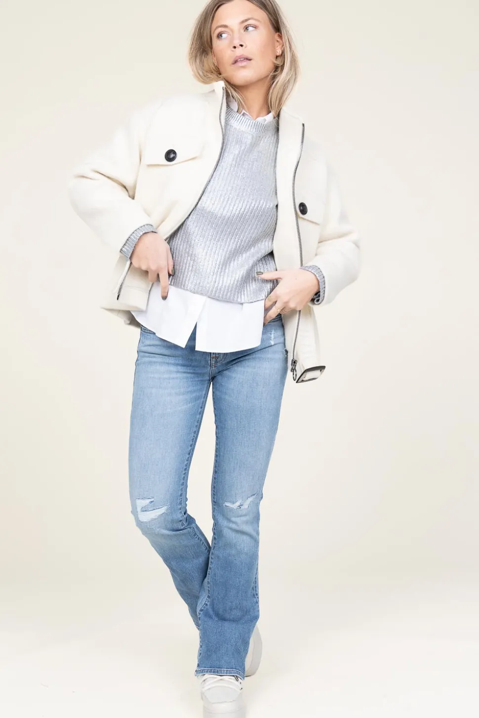 Outlet Co'Couture Metallic Boxy Sweater Row | Silver... | | Little Soho