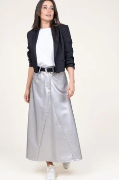 Store D-ETOILES CASIOPE Metallic Faux Leather Skirt Gloria | Silver... | | Little Soho
