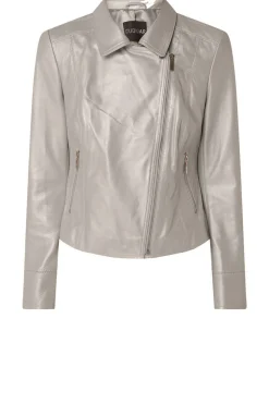Discount STUDIO AR Metallic Leather Biker Jacket Lovato | Taupe... | | Little Soho