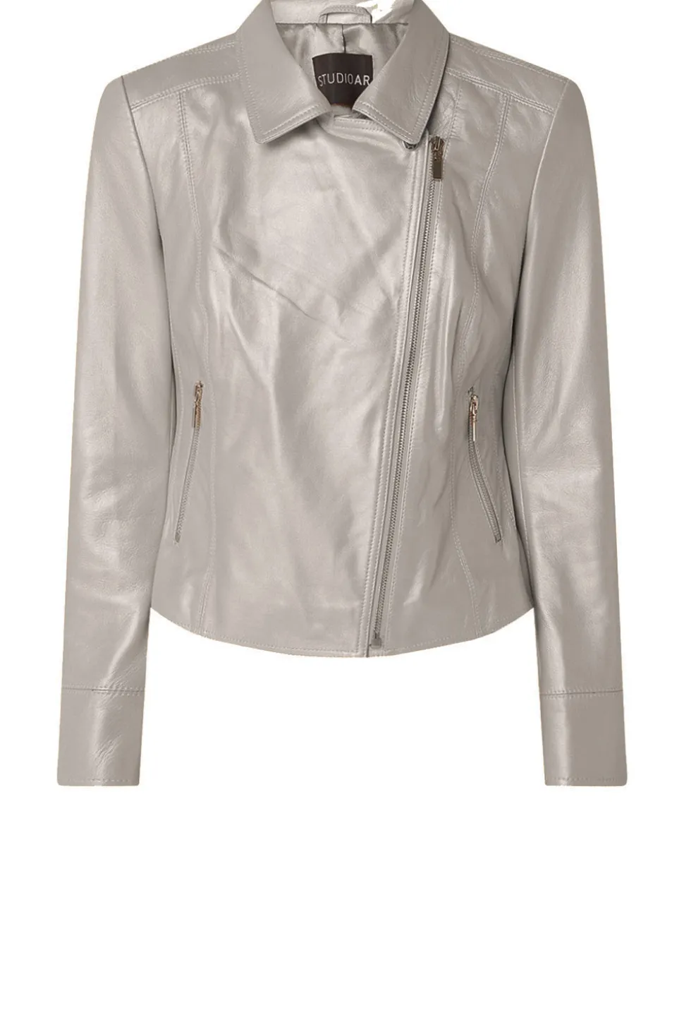 Discount STUDIO AR Metallic Leather Biker Jacket Lovato | Taupe... | | Little Soho