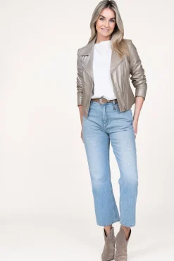 Discount STUDIO AR Metallic Leather Biker Jacket Lovato | Taupe... | | Little Soho