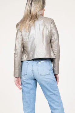 Discount STUDIO AR Metallic Leather Biker Jacket Lovato | Taupe... | | Little Soho