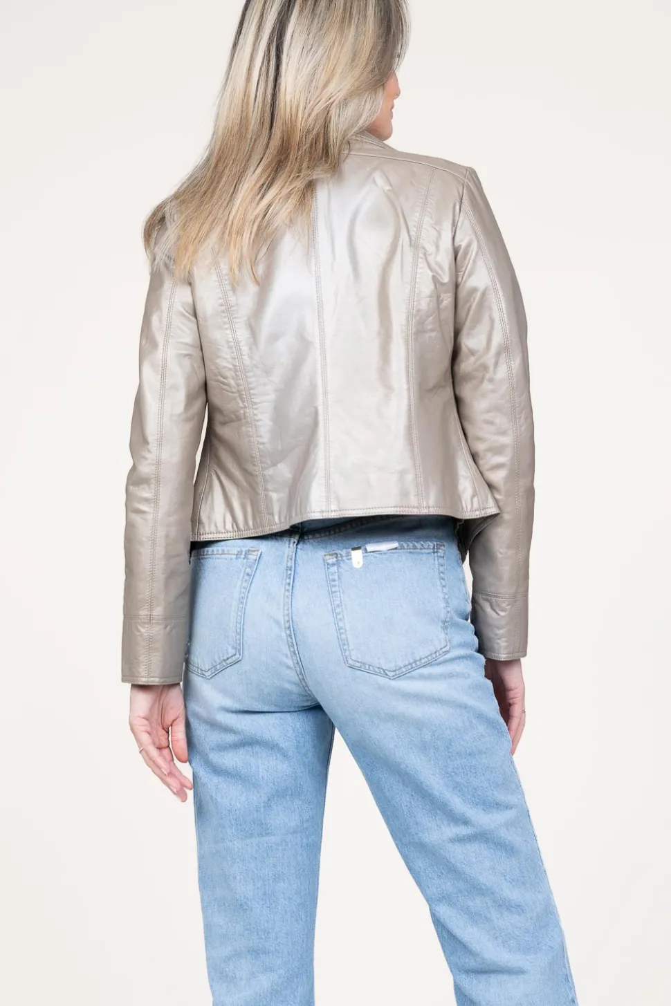 Discount STUDIO AR Metallic Leather Biker Jacket Lovato | Taupe... | | Little Soho